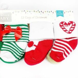 Festive Holiday Themed 0-6 Month Girls 12 Pack Baby Socks
